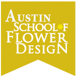 Austin School of Flower Design on a yellow background